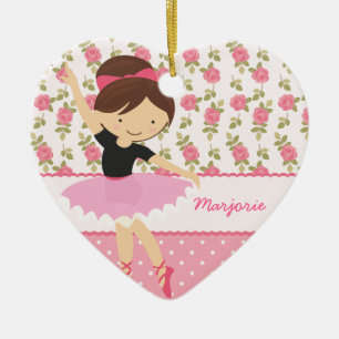 Whimsical Ballerina Floral Pink Girly , gepersonal Keramisch Ornament