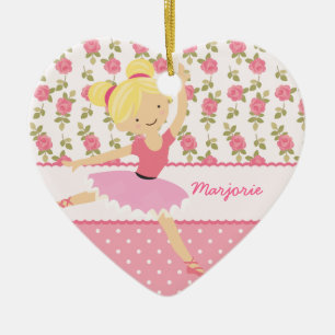Whimsical Ballerina Floral Pink Girly , gepersonal Keramisch Ornament