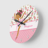 Whimsical Ballerina Girly Floral Pink , gepersonal Ronde Klok (Hoek)