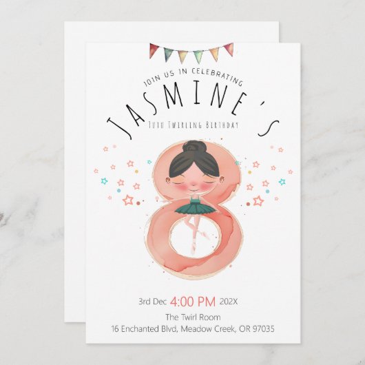 Whimsical Ballet 8e Verjaardag Meisje Kaart (Voorkant / Achterkant)