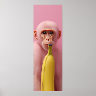 Whimsical Banaan en Pink Monkey Poster