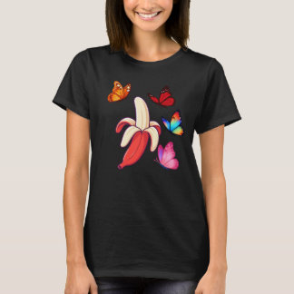 Whimsical Banana with Colorful Butterflies T-shirt