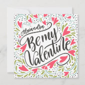 Whimsical Be My Valentine Custom Name Flat Kaart (Voorkant)