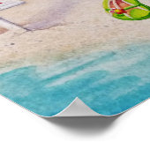 Whimsical Beach Babe Flamingo 2 Waterverf 11x14 Poster (Hoek)