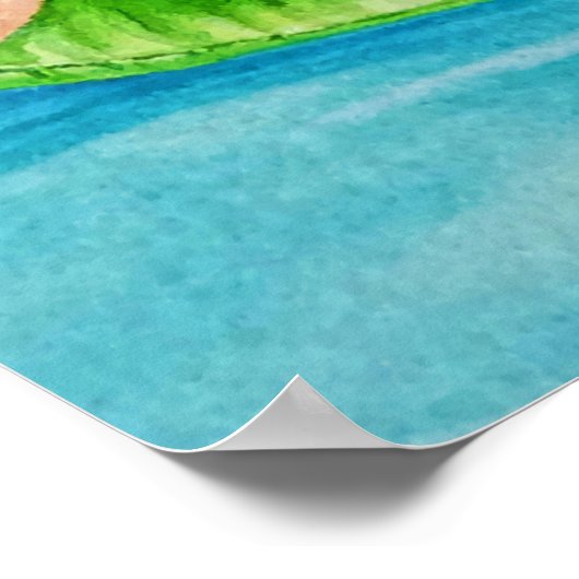 Whimsical Beach Babe Flamingo 3 Waterverf 16x20 Poster (Hoek)