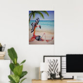 Whimsical Beach Babe Flamingo No. 1 Art 18x24 Poster (Thuiskantoor)