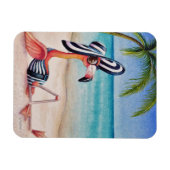 Whimsical Beach Babe Flamingo No. 1 Waterverf Art Magneet (Horizontaal)