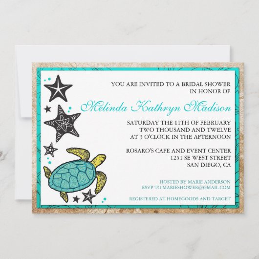 Whimsical Beach Bridal Shower Invitations Kaart (Voorkant)
