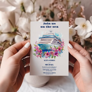 Whimsical Beach Cruise Waterverf Palm Wedding Kaart