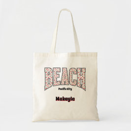 Whimsical BEACH Rode Kersen Varsity Letters Tote Bag