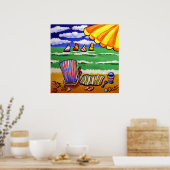 Whimsical Beach Umbrella Chair Folk Art Poster (Cuisine)