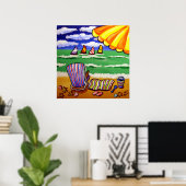 Whimsical Beach Umbrella Chair Folk Art Poster (Bureau à domicile)