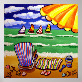 Whimsical Beach Umbrella spresident Folk Art Poste Poster