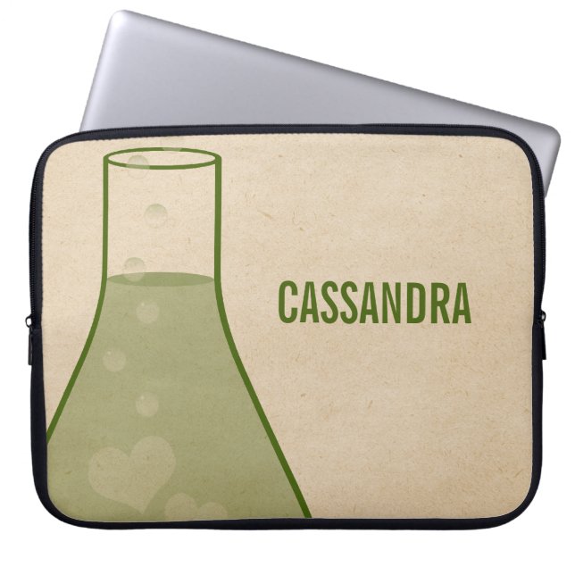 Whimsical Beaker Electronics Sleeve, Green Laptop Sleeve (Voorkant)
