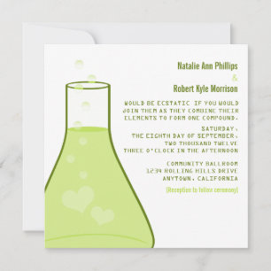 Whimsical Beaker Wedding Invite, Green Kaart