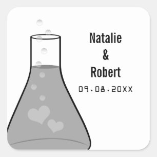 Whimsical Beaker Wedding Stickers, Grey Vierkante Sticker