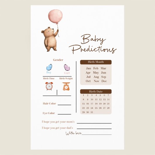 Whimsical Bear Baby Predictions Game Flyer
