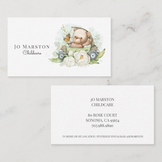 Whimsical Bear Carte de visite de garde d'enfants (Devant / Derrière)
