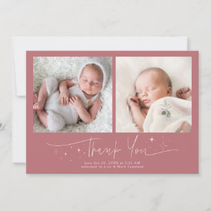 Whimsical Bedankt Script Roze Geboorte Aankondiging