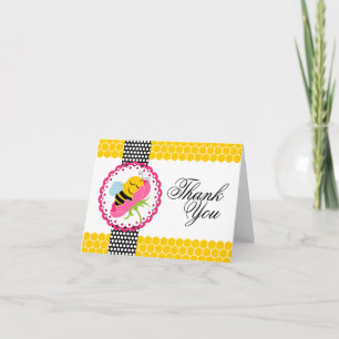 Whimsical Bee Baby shower Roze Bloem Dank u Bedankkaart