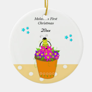 Whimsical Bee Flower Pot Baby's eerste Kerstmis Keramisch Ornament