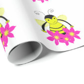 Whimsical Bee met roze bloemen Cadeaupapier (Rol Hoek)