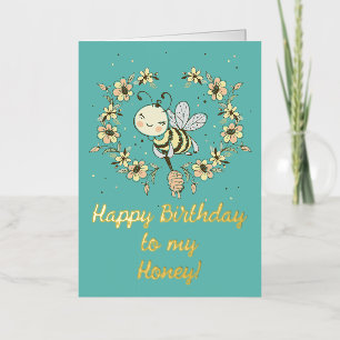 Whimsical Bee Wreath Birthday Folie Wenskaart
