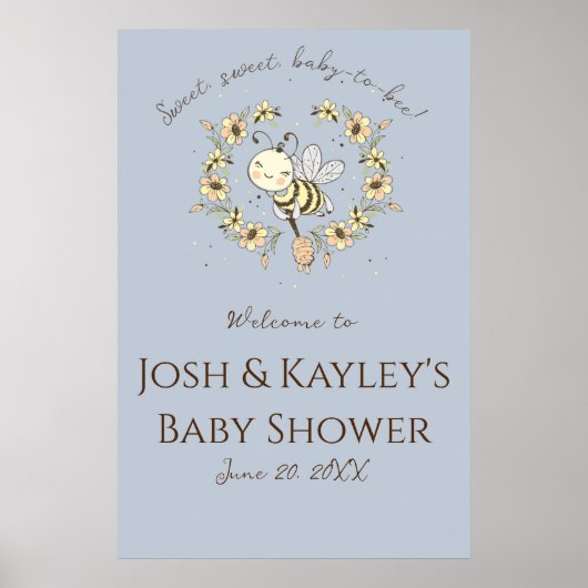 Whimsical Bee Wreath Co-Ed Baby shower Welcome Poster (Voorkant)