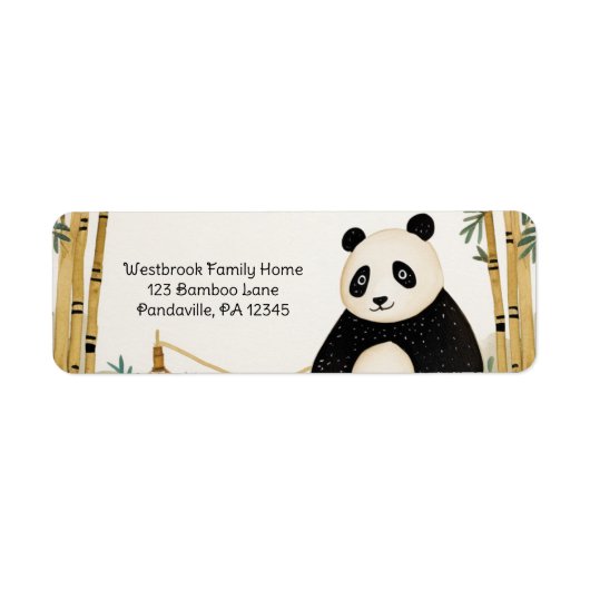 Whimsical Beige Bamboe en Panda Verjaardagsfeest Etiket (Voorkant)