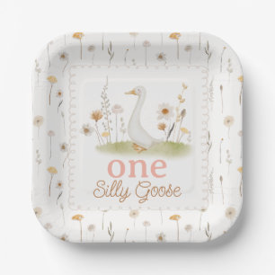 Whimsical Beige Floral Een Gekke Goose Verjaardag Papieren Bordje