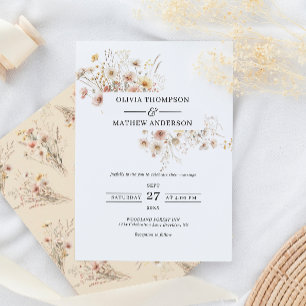 Whimsical Beige Meadow Wildflower Lijst Bruiloft Kaart