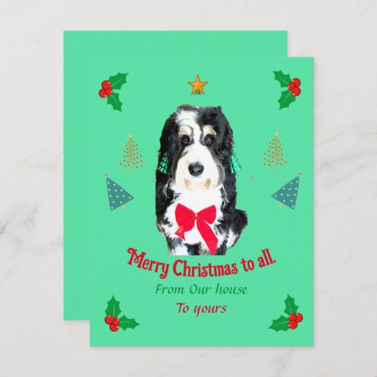 Whimsical Bernedoodle hond Kerstkaart (Voorkant / Achterkant)