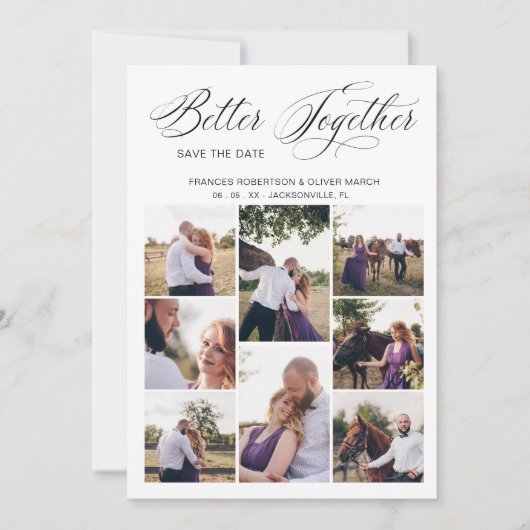 Whimsical Better Together Quote 8 Photos Wedding Save The Date (Voorkant)