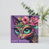 Whimsical Big Eye Retro Diva Cat carte d'anniversa (Debout devant)