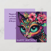 Whimsical Big-Eye Retro Diva Cat Verjaardag Kaart (Voorkant / Achterkant)