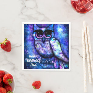 Whimsical Big-Eyed Abstracte Uil Blauw Groen Paars Servet