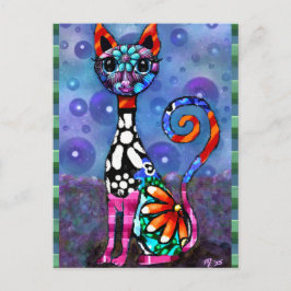 Whimsical Big-Eyed Funky Abstract Kitty Cat Briefkaart