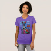 Whimsical Big-Eyed Funky Abstract Kitty Cat T-shirt (Voorkant volledig)