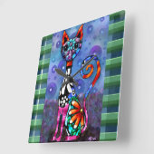 Whimsical Big-Eyed Funky Abstract Kitty Cat Vierkante Klok (Hoek)