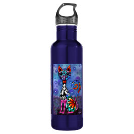 Whimsical Big-Eyed Funky Abstract Kitty Cat Waterfles