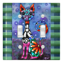 Whimsical Big-Eyed Funky Kitty Cat Abstract