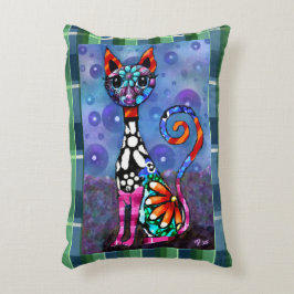 Whimsical Big-Eyed Funky Kitty Cat Abstract Accent Kussen