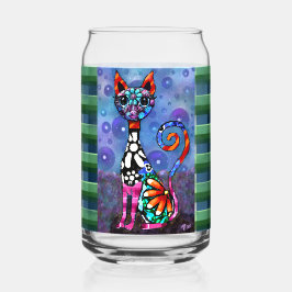 Whimsical Big-Eyed Funky Kitty Cat Abstract Blikvorm Glas