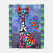 Whimsical Big-Eyed Funky Kitty Cat Abstract Fleece Deken (Voorkant)