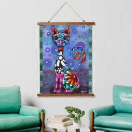 Whimsical Big-Eyed Funky Kitty Cat Abstract Hangend Wandkleed