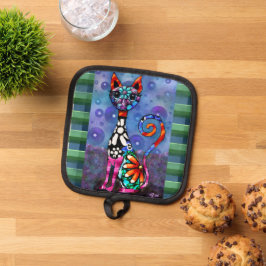Whimsical Big-Eyed Funky Kitty Cat Abstract Pannenlap