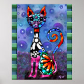 Whimsical Big-Eyed Funky Kitty Cat Abstract Poster (Voorkant)