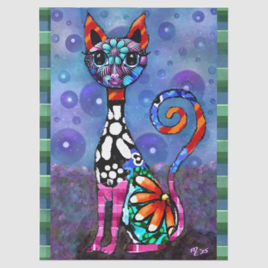 Whimsical Big-Eyed Funky Kitty Cat Decoupage Tissuepapier (Voorkant)