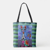 Whimsical Big-Eyed Funky Kitty Cat Personalized Draagtas (Achterkant)