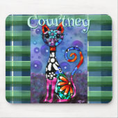 Whimsical Big-Eyed Funky Kitty Cat Personalized Muismat (Voorkant)